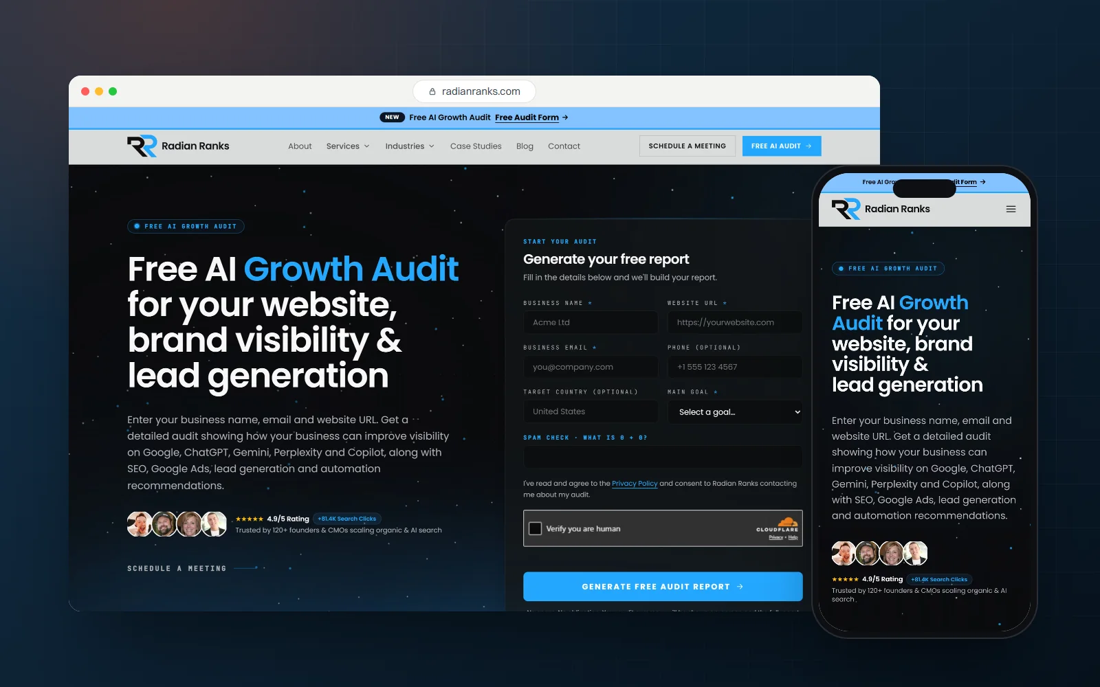 Radian Ranks, agency website & lead tool by GrowAndRank